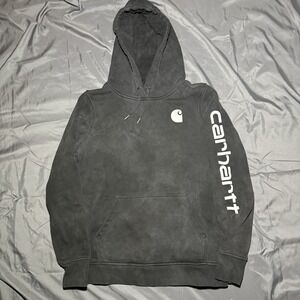 Carhartt Hoodie Size Medium Black Relaxed Fit Logo Sleeve Sweatshirt